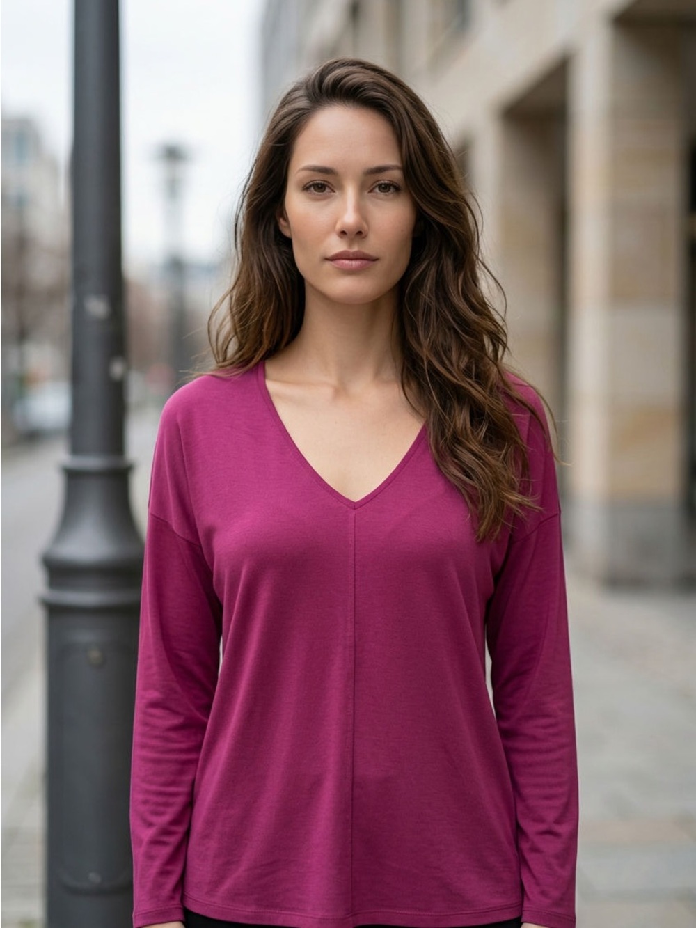 NWT Lucky Brand Magenta V Neck Dolman 3/4 Sleeve Casual Top $59.50